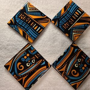 Abstract Ceramic Coasters Set - Blue and Orange